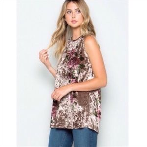 Taupe Colored Crushed Velvet Floral Top